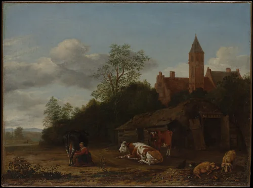 Barnyard Scene by Anthonie van Borssom, painting, 1650-1655