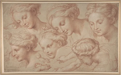 Copies after Raphael's 'The Finding of Moses' by Michel Corneille, drawing, 1660-1710