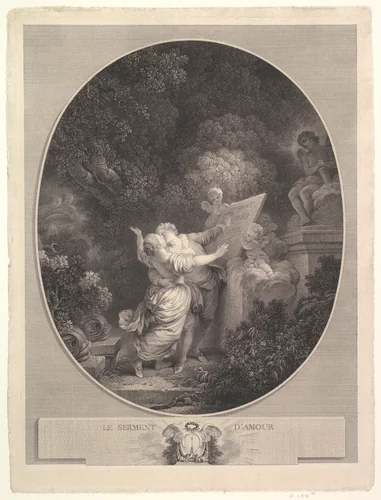 The Pledge of Love by Jean Mathieu, print, 1786