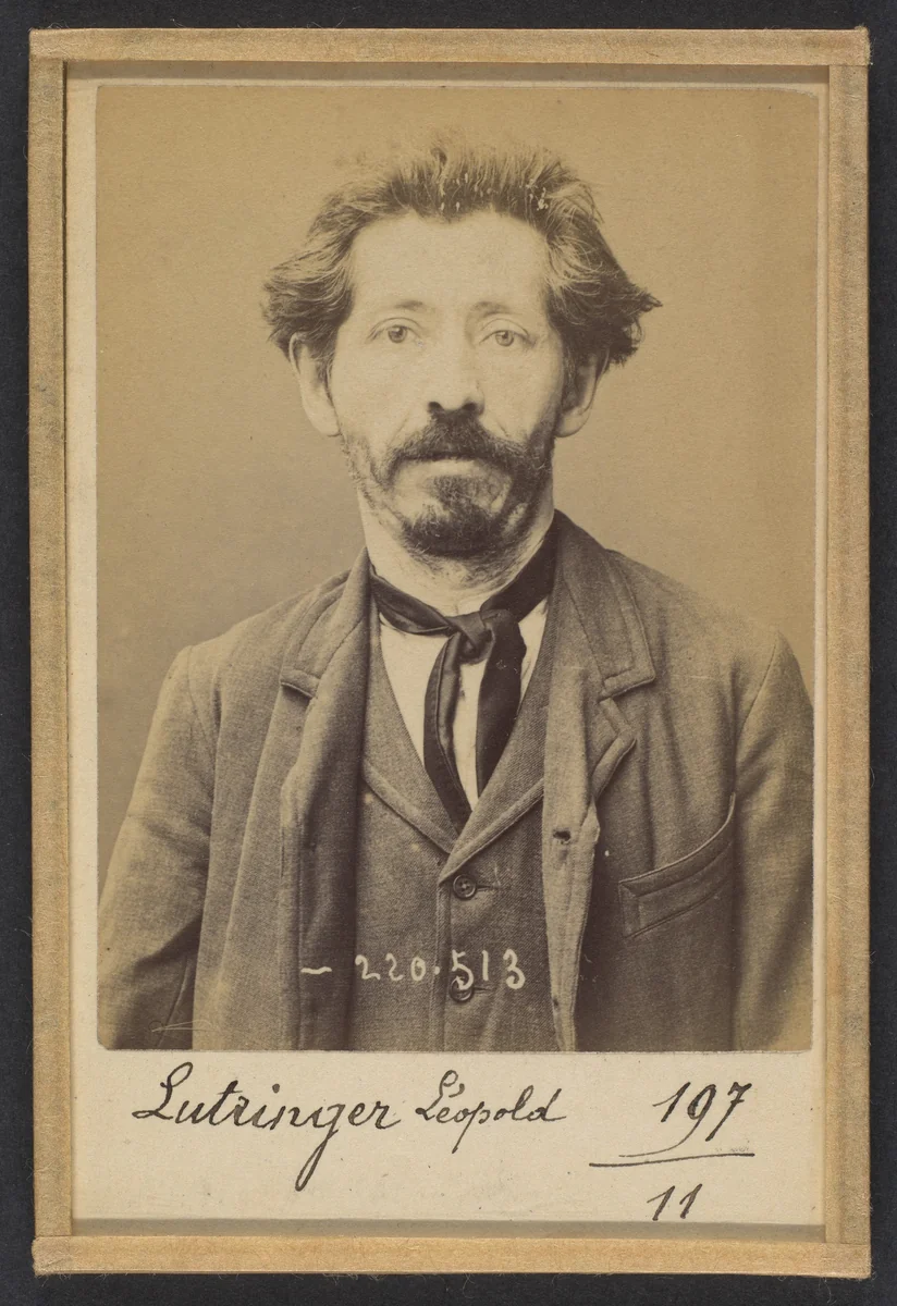 Lutringer. Pierre, Léopold. 43 ans, né le 25/11/50 à Stenay (Meuse). Cordonnier. Anarchiste. 3/7/94. by Alphonse Bertillon, photograph, 1894