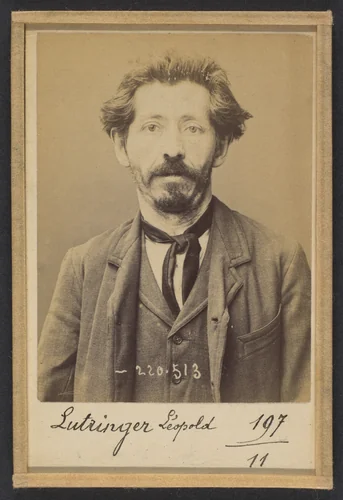 Lutringer. Pierre, Léopold. 43 ans, né le 25/11/50 à Stenay (Meuse). Cordonnier. Anarchiste. 3/7/94. by Alphonse Bertillon, photograph, 1894