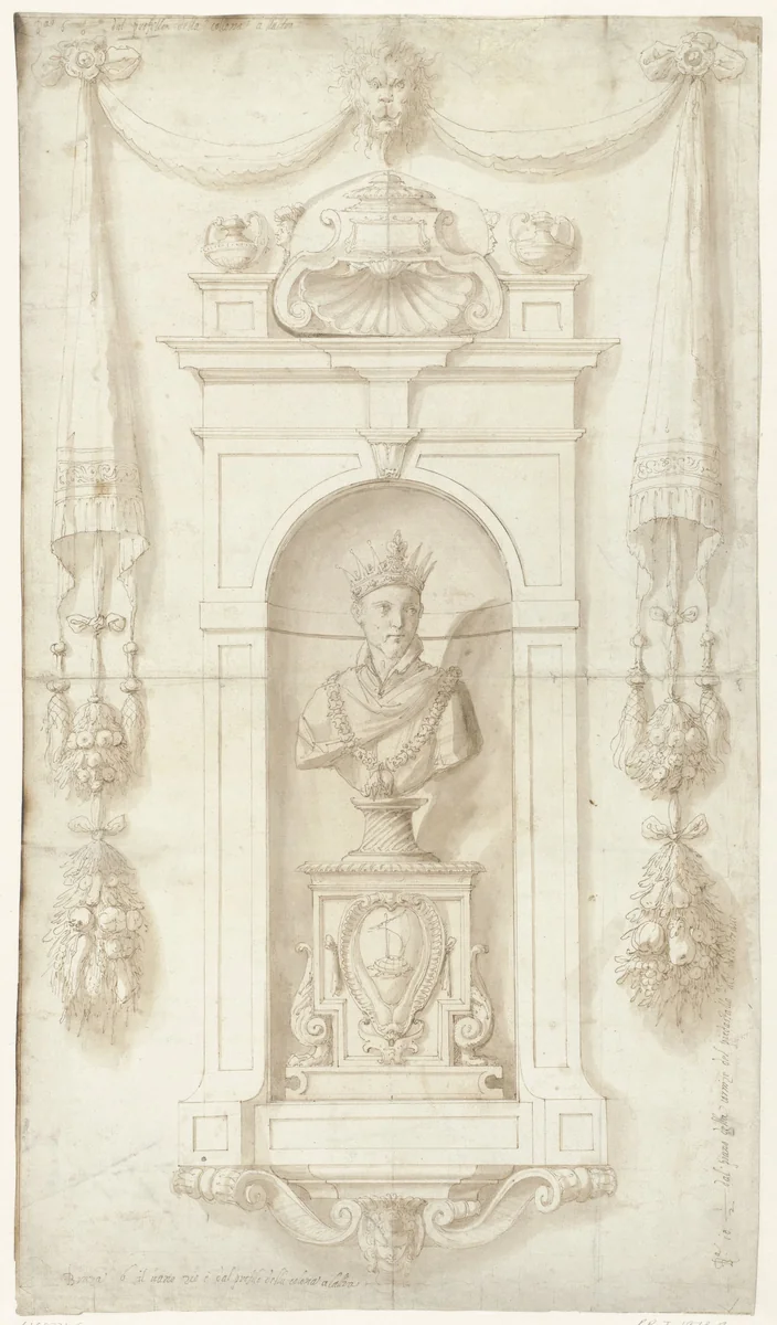 Ontwerp voor een wandmonument met Cosimo I dei Medici by Jacopo Ligozzi, drawing, 1594-1596