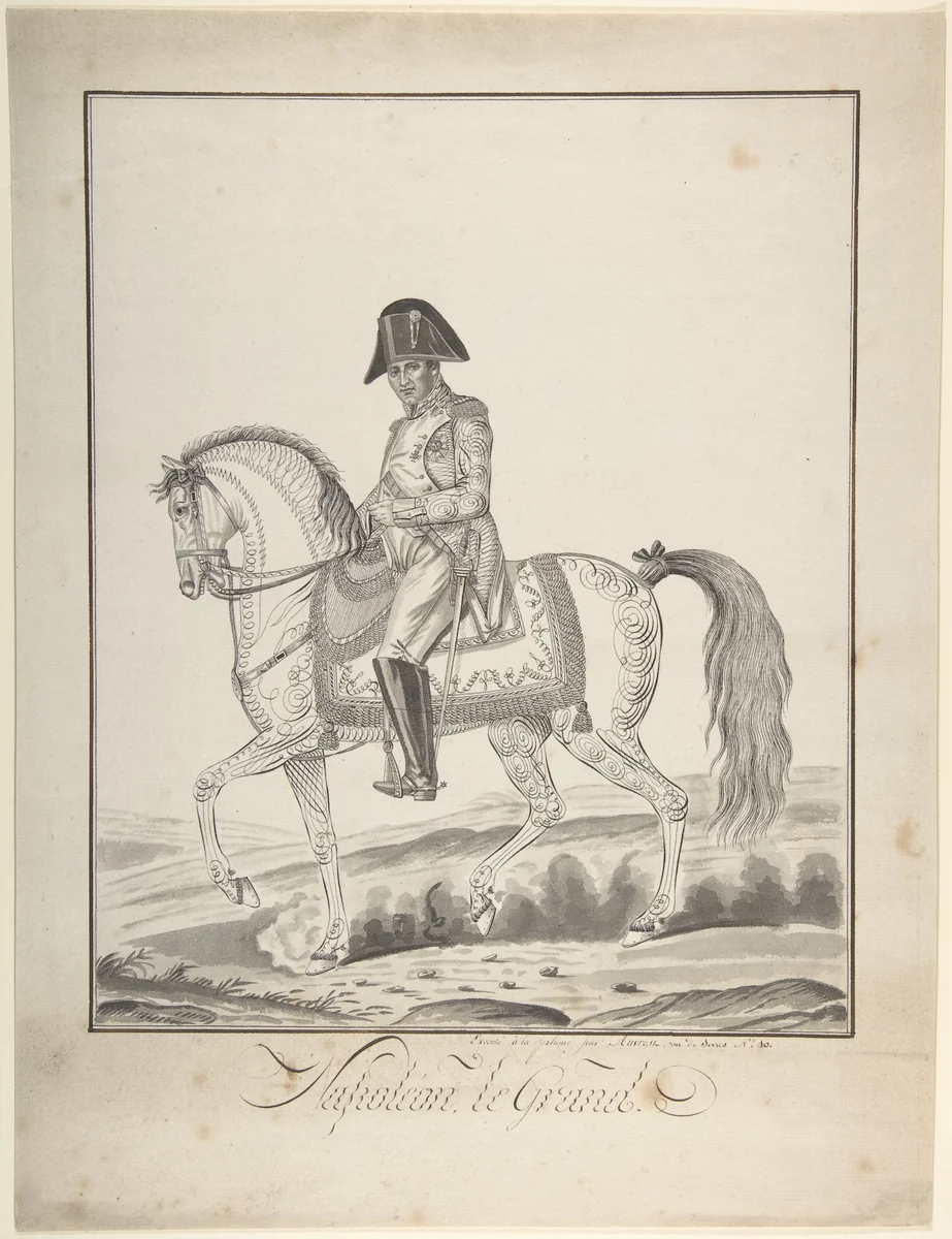 Equestrian Portrait of Napoleon by Auvrest, drawing, 1775-1825