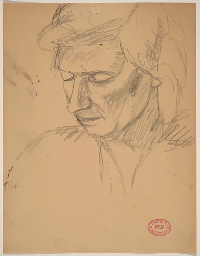 Untitled [head of a woman looking down in three-quarter view] by Richard Diebenkorn, drawing, 1955-1967