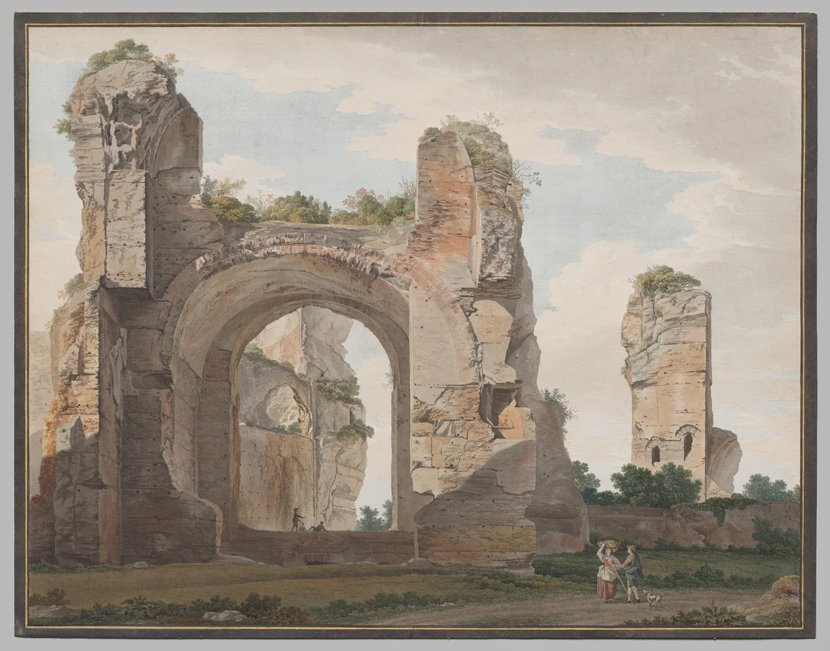 A View of the Ruins of the Baths of Caracalla by Giovanni Battista Lusieri, drawing, 1779-1781