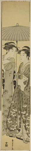 Two Girls under an Umbrella by Chobunsai Eishi, print, 1783-1794