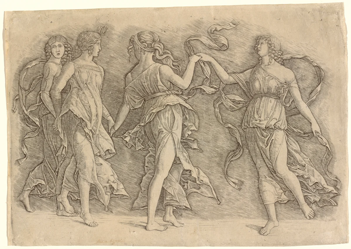 Four Dancing Muses by Andrea Mantegna, print, 1497