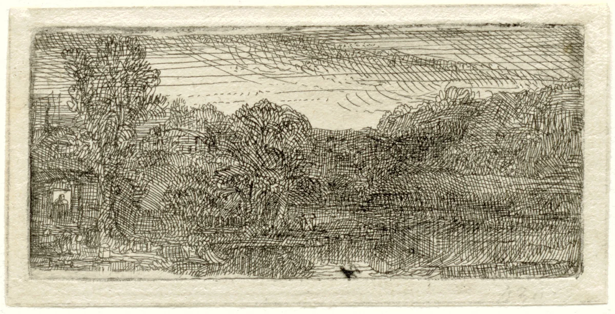 Klein grijs landschap by Rembrandt van Rijn, print, 1640
