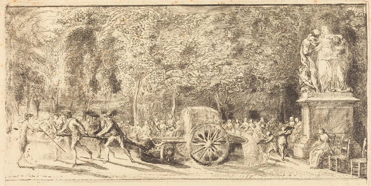 Le tonneau d'arrosage [upper half] by Gabriel de Saint-Aubin, print, 1762