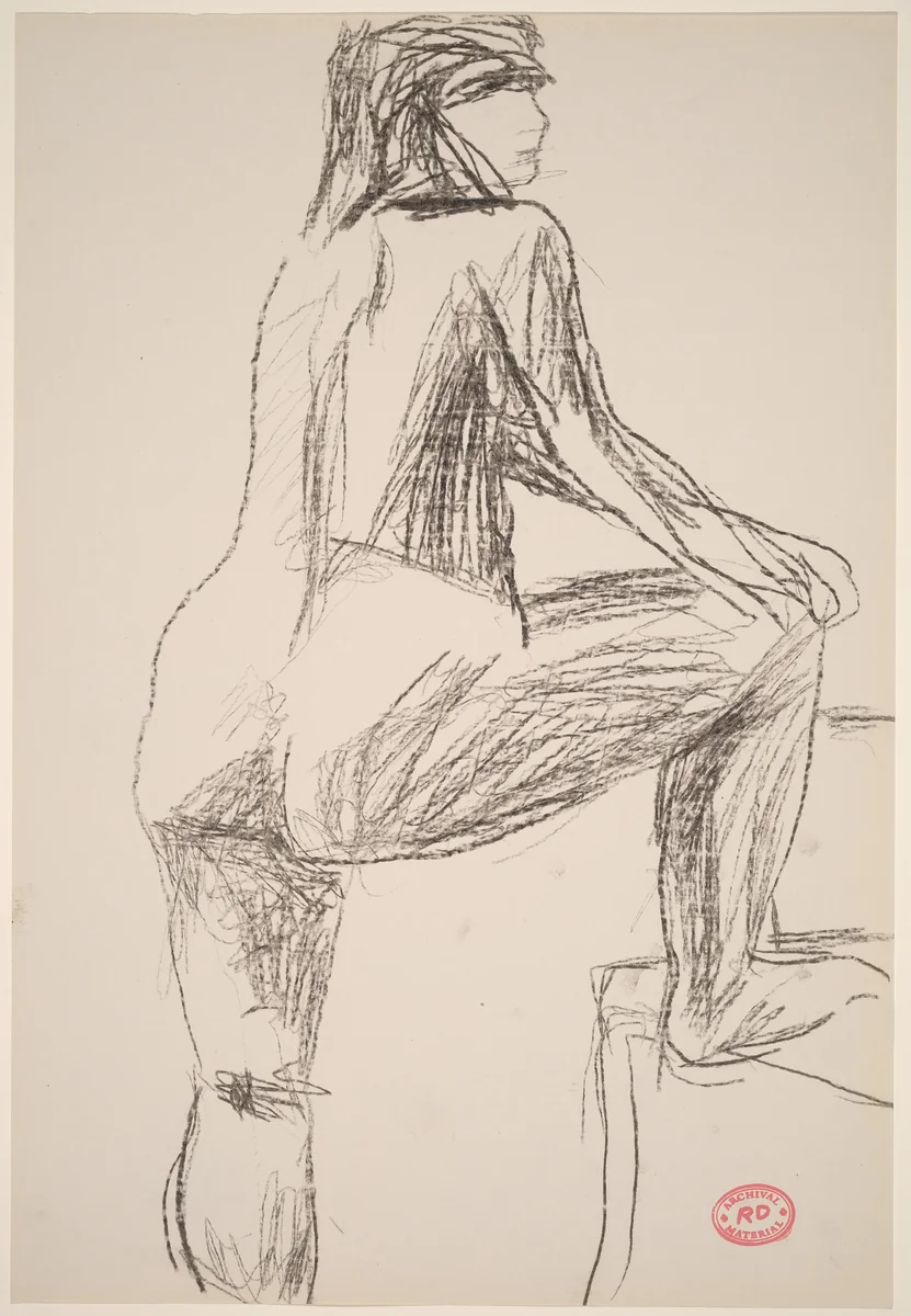 Untitled [female nude with right foot on chair] by Richard Diebenkorn, drawing, 1955-1967