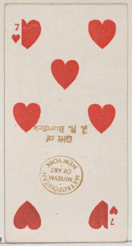 Seven Hearts (red), from the Playing Cards series (N84) for Duke brand cigarettes by W. Duke, Sons & Co., print, 1888