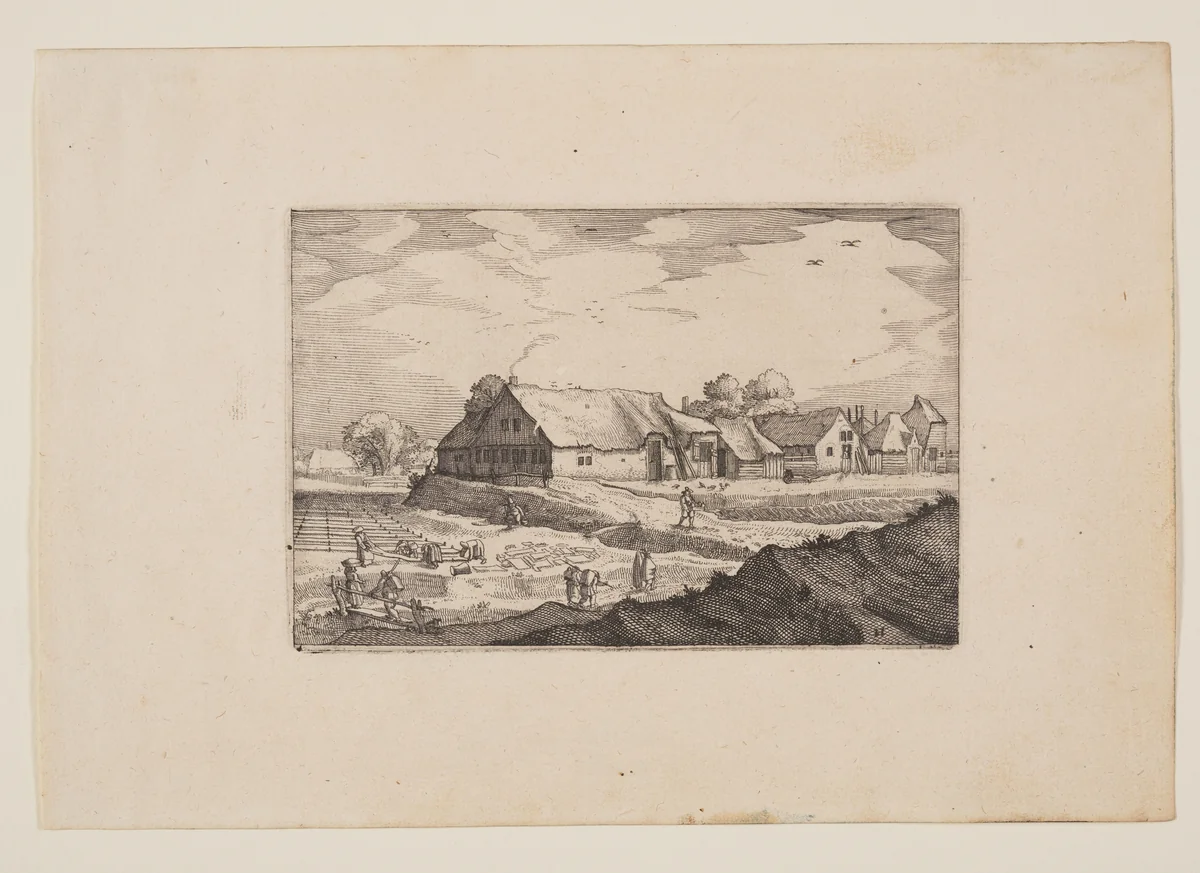 Farms and Bleaching-Fields, from Views in the Surroundings of Haarlem (Plaisante Plaetsen) by Claes Jansz Visscher, print, 1610-1620