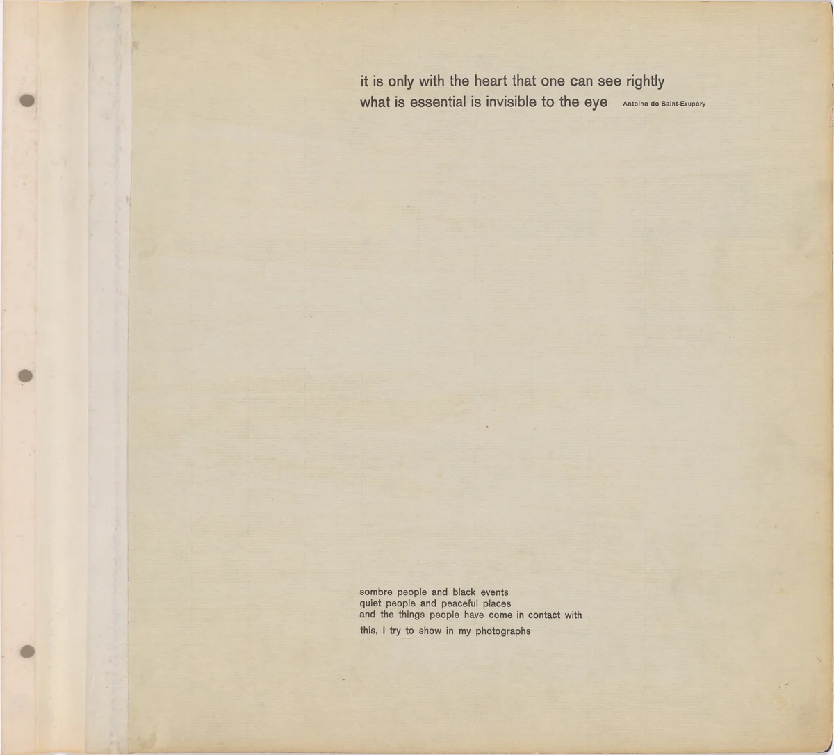 Introduction page with quote by Robert Frank, print, 1952