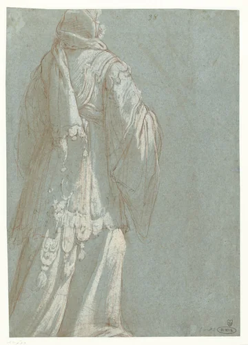 Rugfiguur van een priester by Giovanni Andrea Ansaldo, drawing, 1594-1615