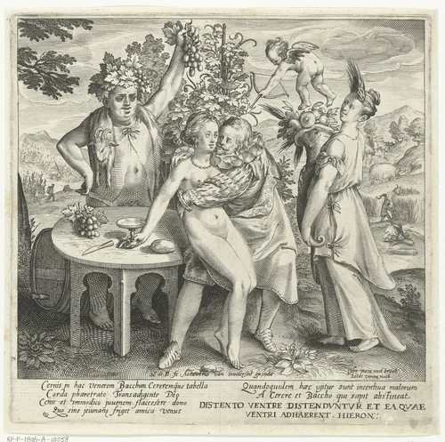 Man voedt de liefde met wijn en brood by Unknown, print, 1581-1656