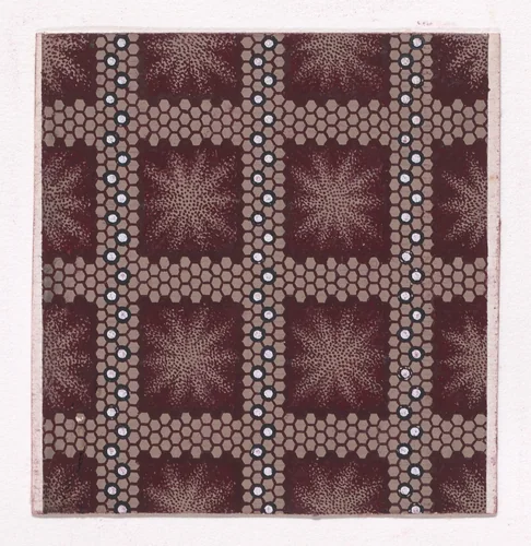Textile Design with a Checked Pattern of Intersecting Honeycomb Lines and Vertical Stripes of Pearls by anonymous, drawing, 1840