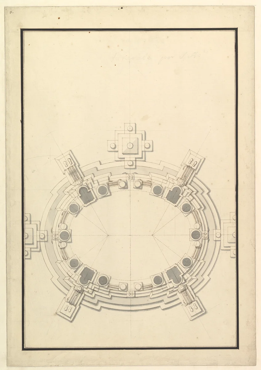 Ground Plan for a Catafalque for a Prince of Lorraine by Giuseppe Galli Bibiena, drawing, 1696-1756