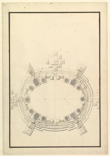 Ground Plan for a Catafalque for a Prince of Lorraine by Giuseppe Galli Bibiena, drawing, 1696-1756