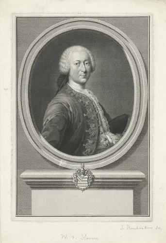 Portret van Willem van Haren by Jacob Houbraken, print, 1756-1758