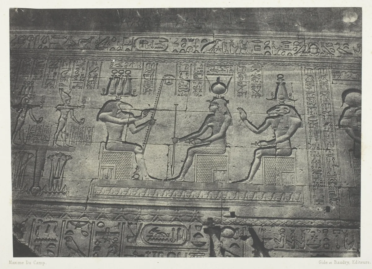 Grand Temple de Dendérah (Teutyres), Sculptures de la Façade Postérieure; Haute-Egypte, plate 19 from the album "Egypte, Nubie, Palestine et Syrie" (1852) by Maxime Du Camp, photograph, 1849-1851