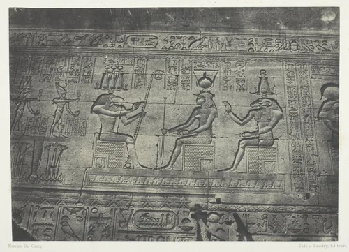 Grand Temple de Dendérah (Teutyres), Sculptures de la Façade Postérieure; Haute-Egypte, plate 19 from the album "Egypte, Nubie, Palestine et Syrie" (1852) by Maxime Du Camp, photograph, 1849-1851