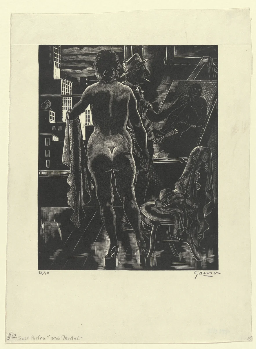 Self Portrait with Model by Emil Ganso, print, 1930