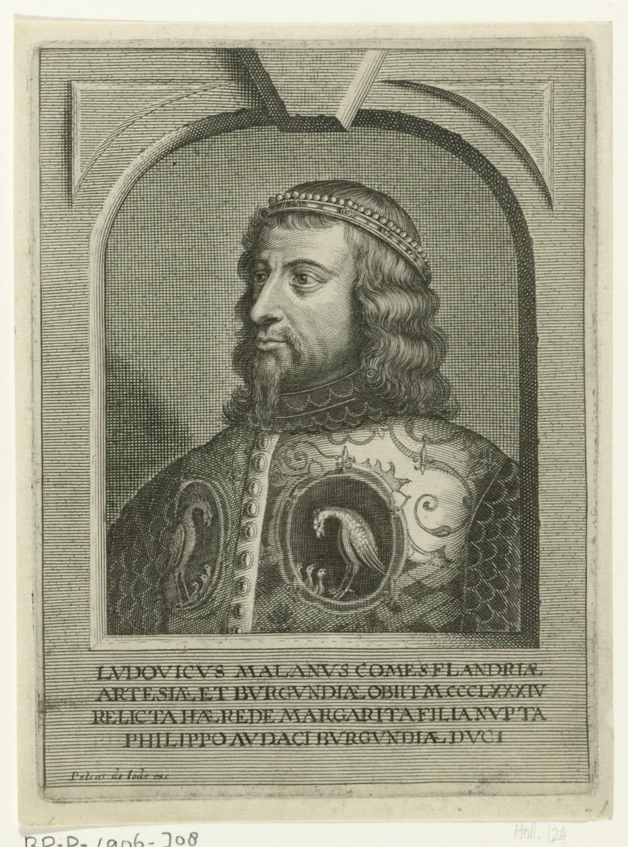 Portret van Lodewijk van Male, graaf van Vlaanderen by Pieter de Jode, print, 1628-1670