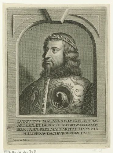 Portret van Lodewijk van Male, graaf van Vlaanderen by Pieter de Jode, print, 1628-1670