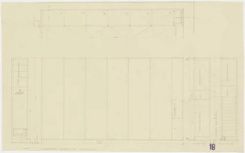 Tugendhat House, Brno, Czech Republic, Lady's bedroom. Cabinet wall. Elevation, plan, sections. by Ludwig Mies van der Rohe, mies van der rohe archive, 1928