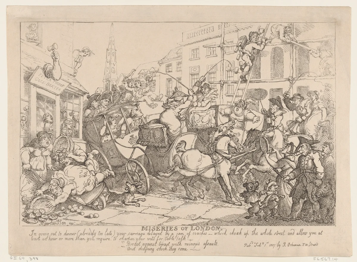 Miseries of London: Going Out to Dinner by Thomas Rowlandson, print, 1807