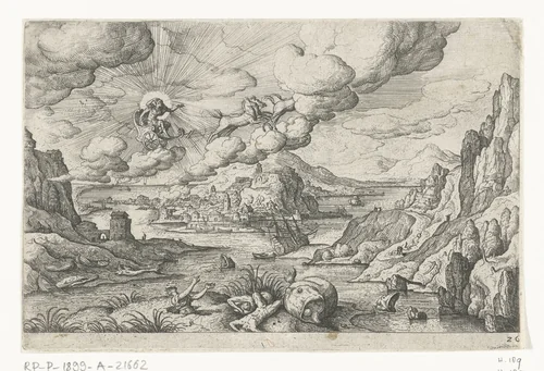 Phaëthon rijdt in de zonnewagen by anonymous, print, 1550-1650