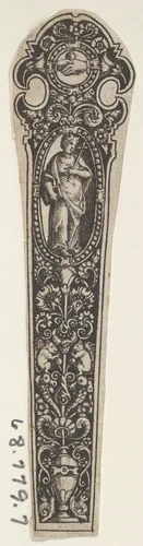 Copy of a Design for a Knife Handle with the Personification of Faith by Johann Theodor de Bry, print, 1580-1600