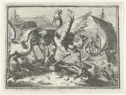 Titelblad voor het pamflet: De Jonge Koekkoek onder de Kroonvogels, 1702 by Romeyn de Hooghe, print, 1702