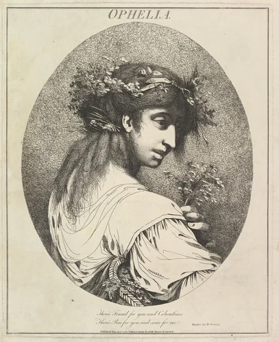 Ophelia, from "Twelve Characters from Shakespeare" by John Hamilton Mortimer, print, 1775