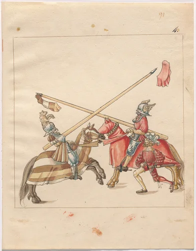 Mock Joust of War with Flying Shields and Without Bevors by German 16th Century, drawing, 1515