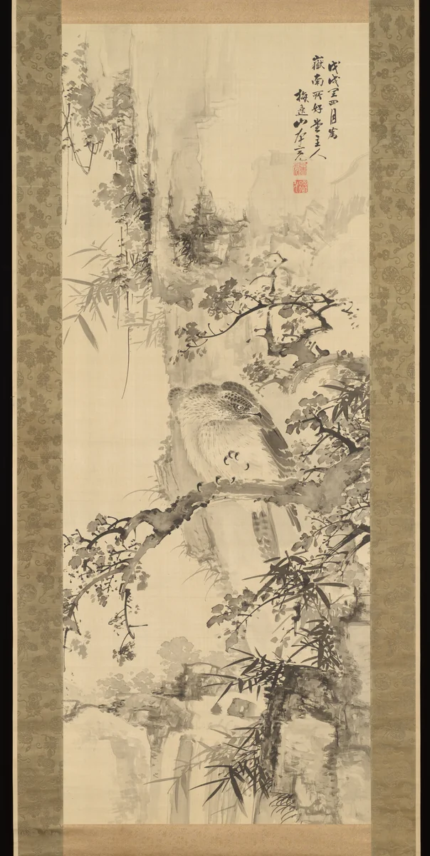 Wild Hawk on a Tree by Yamamoto Baiitsu (山本梅逸), painting, 1838