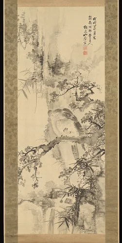 Wild Hawk on a Tree by Yamamoto Baiitsu (山本梅逸), painting, 1838