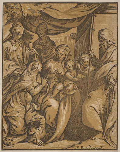 The Virgin and Child with Saints by Giuseppe Nicolo Vicentino, Camillo Boccaccino, print, 1470-1560