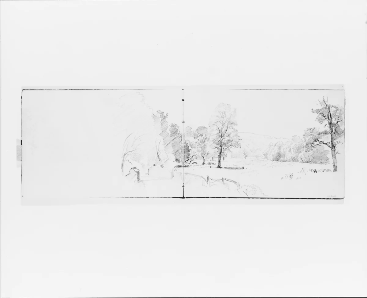 Trees and Fence Framing a Country Lane (from Sketchbook VII) by William Trost Richards, artwork, 1886
