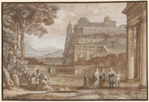 Queen Esther Approaching the Palace of Ahasuerus by Claude Lorrain, drawing, 1658