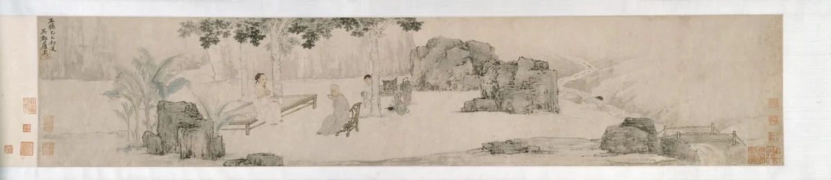 Tea Drinking Under the Wutong Tree by Tang Yin (唐寅), painting, 1470-1523