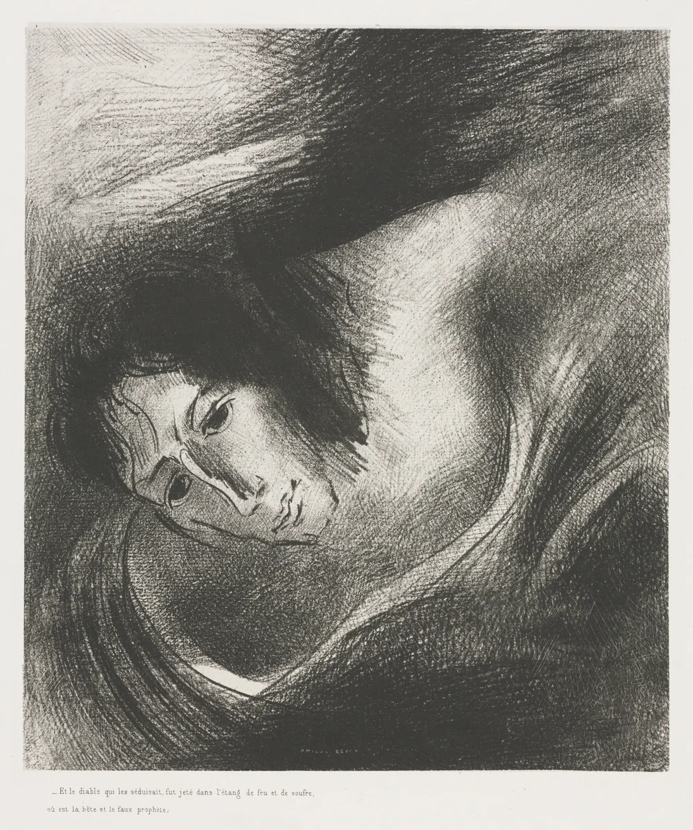 And the Devil That Deceived Them was Cast into the Lake of Fire and Brimstone, Where the Beast and the False Prophet Are by Odilon Redon, print, 1899
