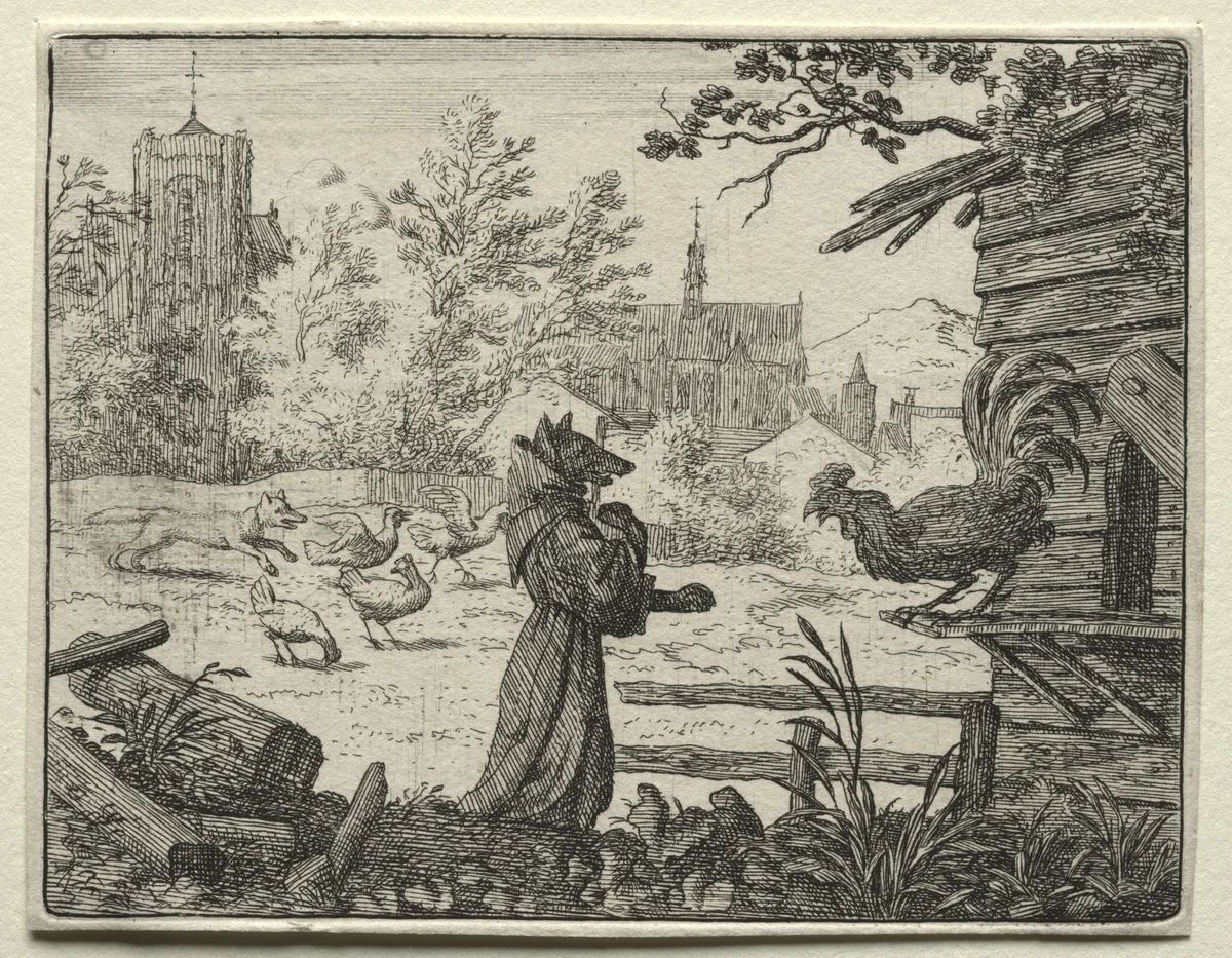 Reynard the Fox: Reynard Disguised as a Monk by Allart van Everdingen, print, 1650-1675