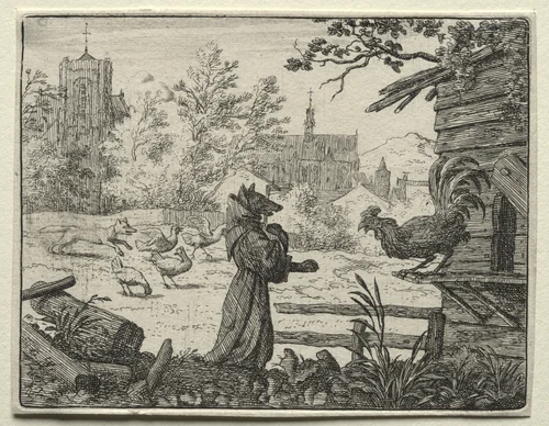 Reynard the Fox: Reynard Disguised as a Monk by Allart van Everdingen, print, 1650-1675