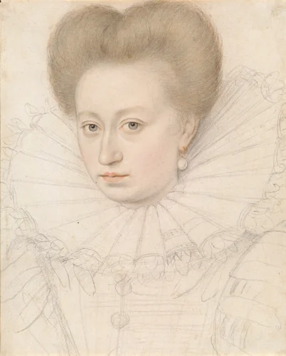 Portrait of a Noblewoman (Madame de Pellegars?) by François Quesnel, drawing, 1590-1595