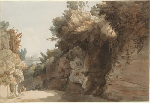 A View near the Arco Scuro, looking towards the Villa Medici, at Rome by Francis Towne, drawing, 1785