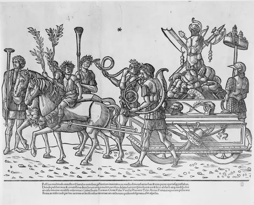 Chariot with trophies of war, from "The Triumph of Caesar" by Jacob, print, 1504