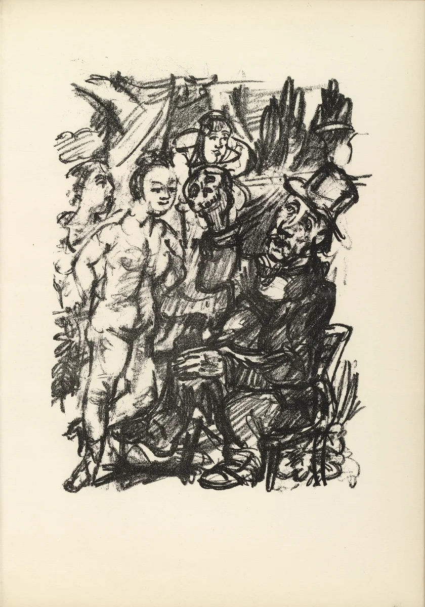 Job and the Maidens (Hiob und die Fräuleins) (plate, page 35) from Hiob (Job) by Oskar Kokoschka, illustrated book, 1916