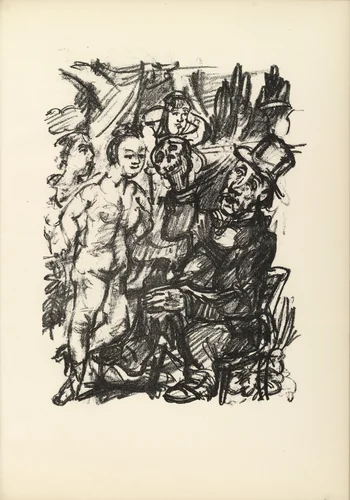 Job and the Maidens (Hiob und die Fräuleins) (plate, page 35) from Hiob (Job) by Oskar Kokoschka, illustrated book, 1916