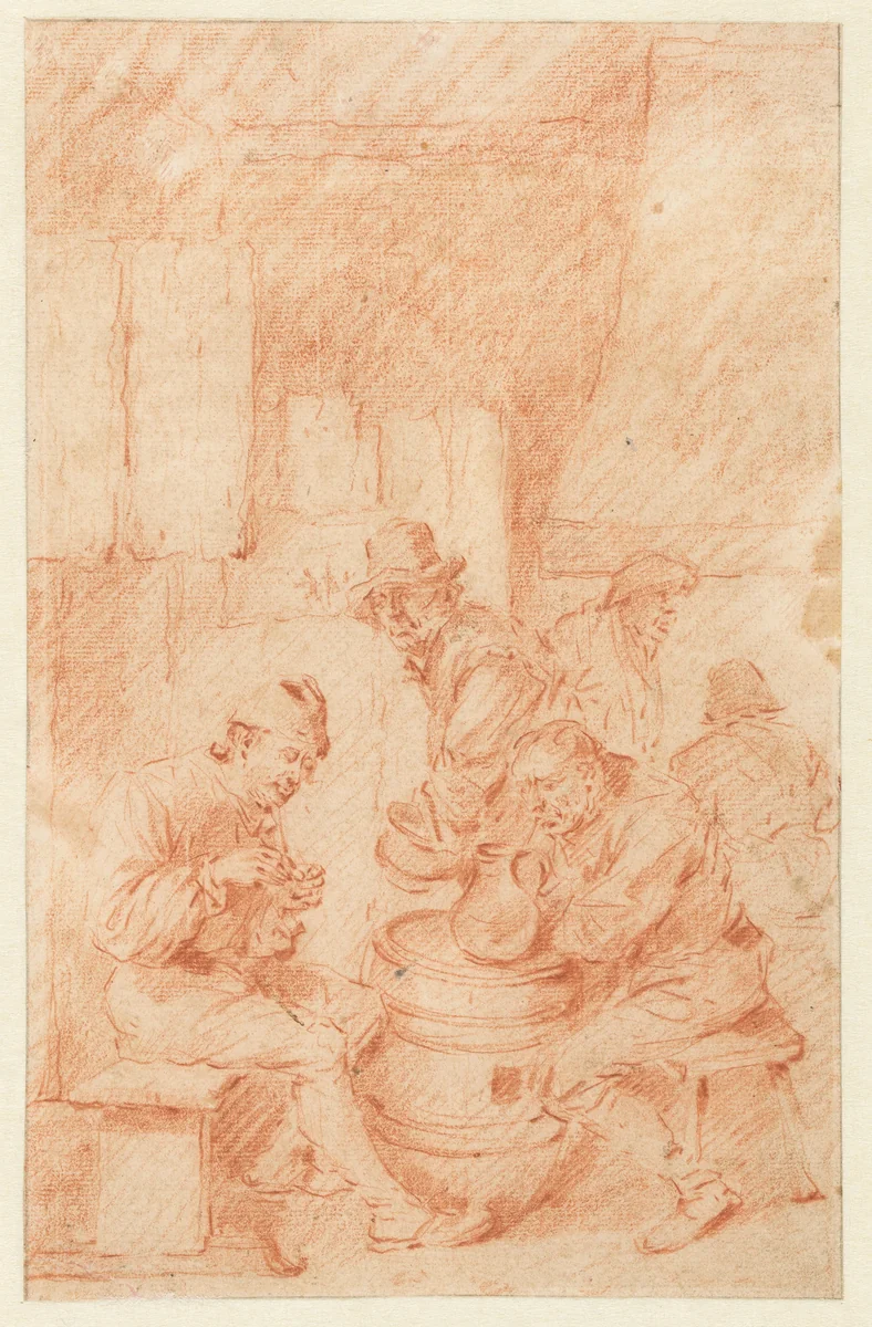 Herberg met drinkende boeren by Egbert van Heemskerck, drawing, 1644-1704